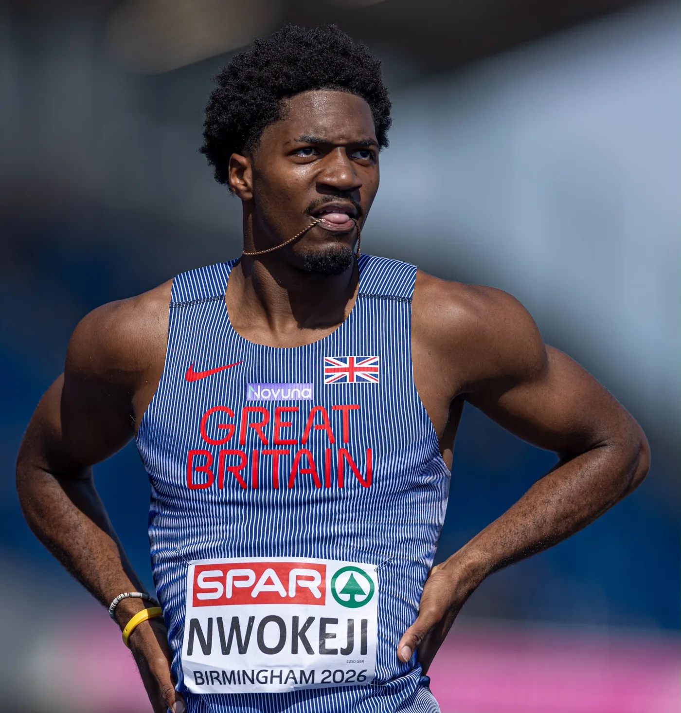 Ebuka Nwokeji in the Great Britain vest at the 2026 European Championships in Birmingham